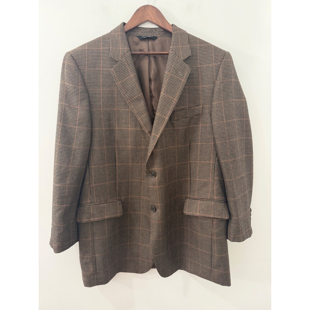 Jos. A. Bank Silk Camel Hair Houndstooth Blazer Sport Coat Brown 44L